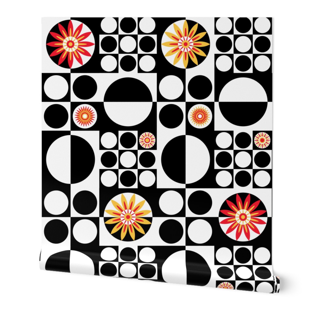 Mod Flower Power ~ Black White Red Yellow