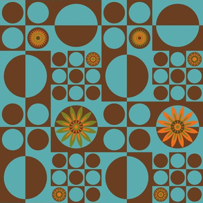 Mod Flower Power ~ Brown Teal Orange Green