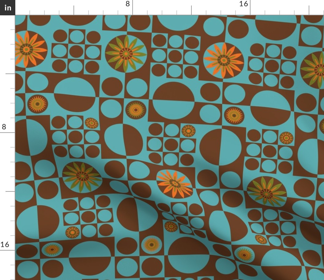 Mod Flower Power ~ Brown Teal Orange Green