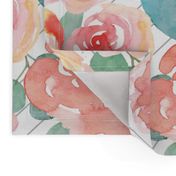 Peachy Pink Flowers on Grey Stripes