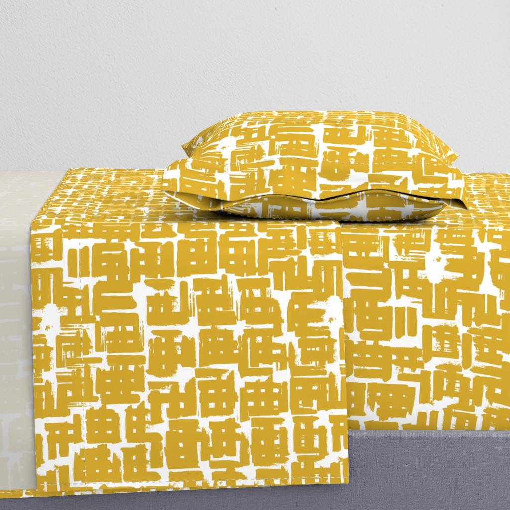 abstract painted cross hatch - mustard yellow