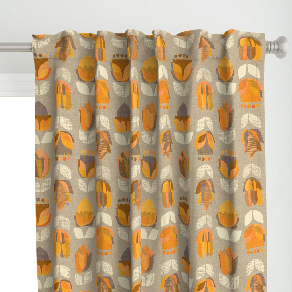 Mid Century Flowers {Orange/Grey} - large scale