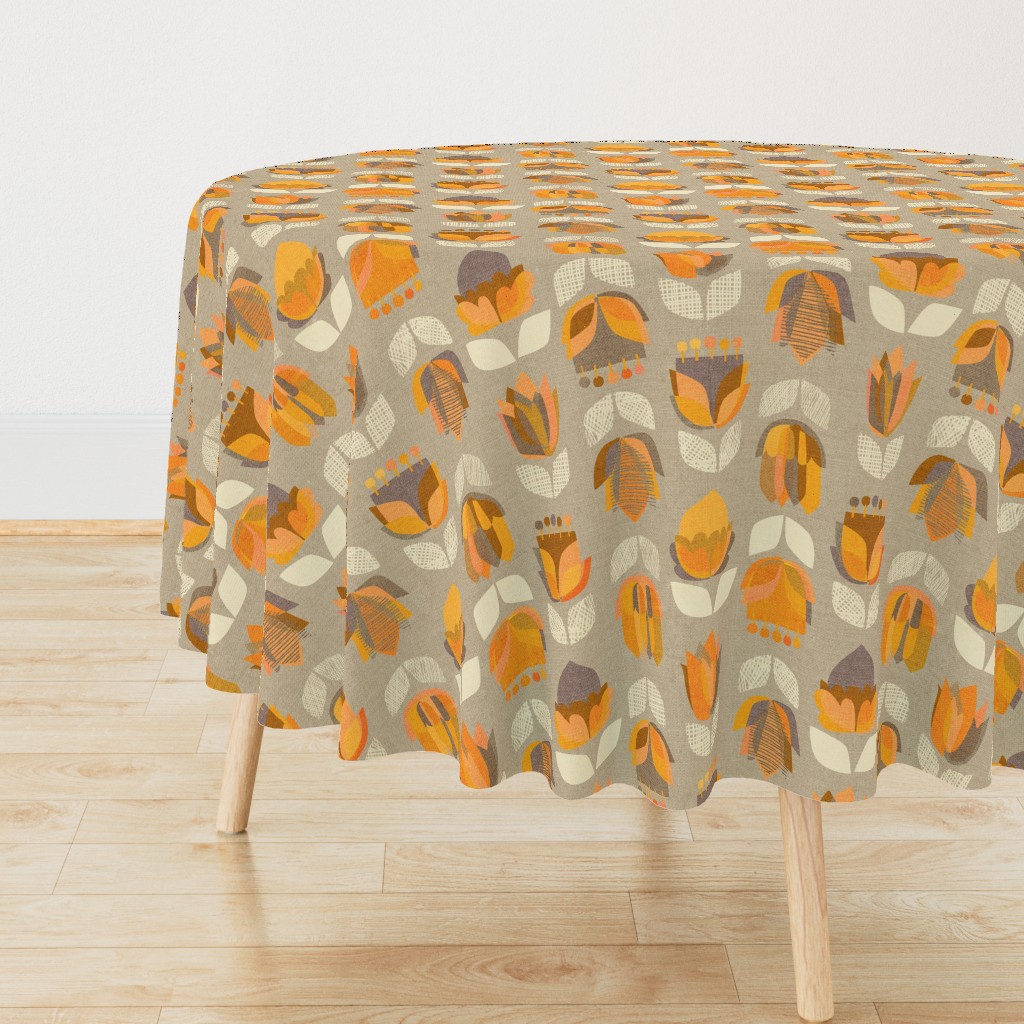 Mid Century Flowers {Orange/Grey} - large scale