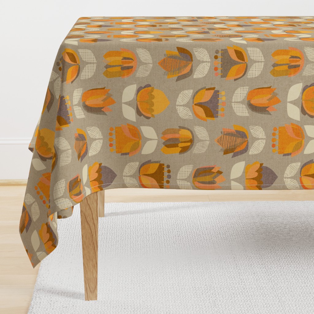 Mid Century Flowers {Orange/Grey} - large scale