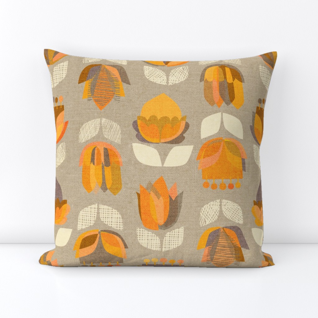 Mid Century Flowers {Orange/Grey} - large scale