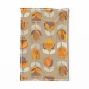 Mid Century Flowers {Orange/Grey} - large scale