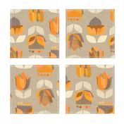 Mid Century Flowers {Orange/Grey} - large scale