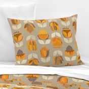 Mid Century Flowers {Orange/Grey} - large scale