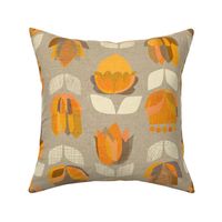 Mid Century Flowers {Orange/Grey} - large scale