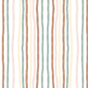 hand drawn vertical stripes - terracotta, aqua, pastel yellow and pink