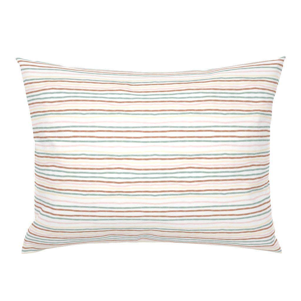 hand drawn stripes - terracotta, aqua,  pastel yellow and pink