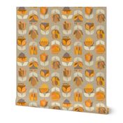 Mid Century Flowers {Orange/Grey} - medium scale