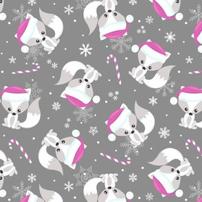 Santa Fox – Christmas Pink Santa Hat + Candy Canes - Steel Gray