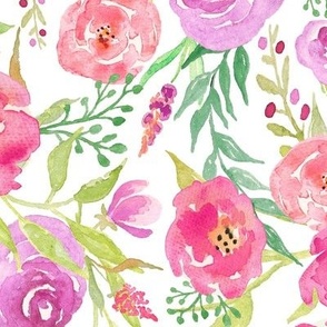 XL Fresh Florals - Bright Watercolor Pink Lavender Purple Flower Garden Blooms
