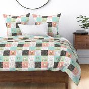4 1/2" Woodland Animals Patchwork Quilt – I Woke Up this Cute Nursery Blanket Bedding (peach mint green) GL-PMG11