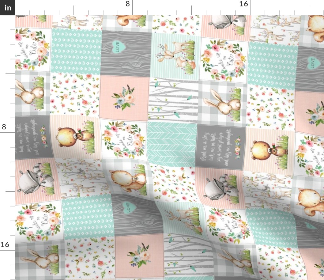 3" Woodland Animals Baby Girl Quilt – I Woke Up this Cute Nursery Blanket Bedding (peach mint gray) GL-PM10, rotated