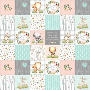 3" Woodland Animals Baby Girl Quilt – I Woke Up this Cute Nursery Blanket Bedding (peach mint gray) GL-PM10
