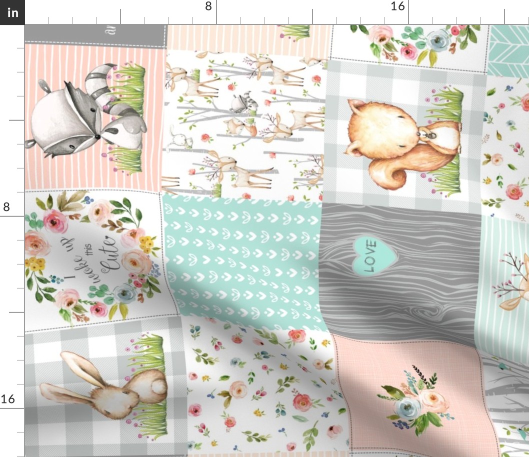 Woodland Animals Baby Girl Quilt – I Woke Up this Cute Nursery Blanket Bedding (peach mint gray) GL-PM10, rotated