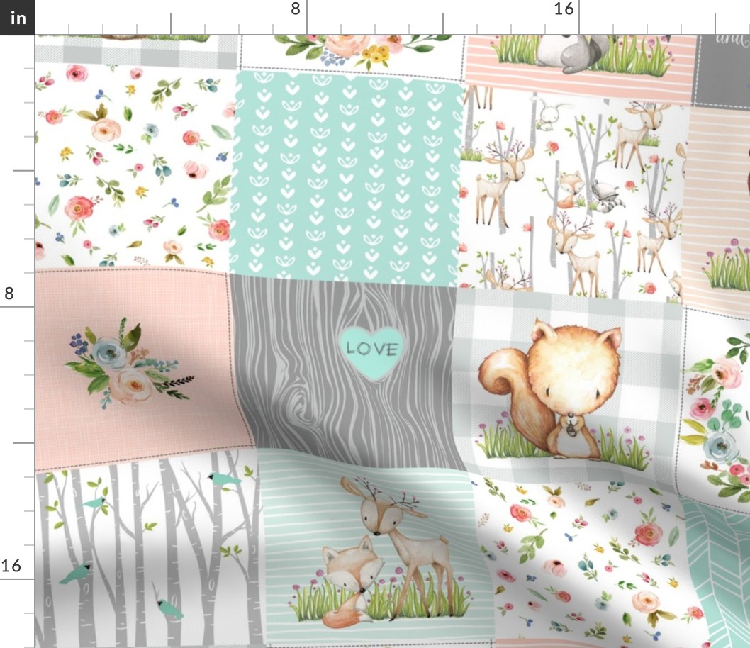 Woodland Animals Baby Girl Quilt – I Woke Up this Cute Nursery Blanket Bedding (peach mint gray) GL-PM10