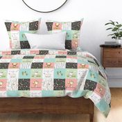 Woodland Animals Patchwork Quilt – I Woke Up this Cute Nursery Blanket Bedding (peach mint green) GL-PMG11