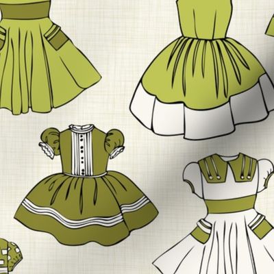 1950s Girls Dresses - Green, H White 
