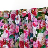 14" Pierre-Joseph Redouté Roses, lush Tropical Flowers and Birds, dark