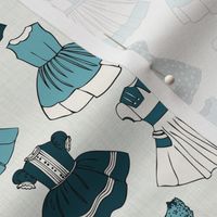 Girls Dresses - Small - Teal, H White