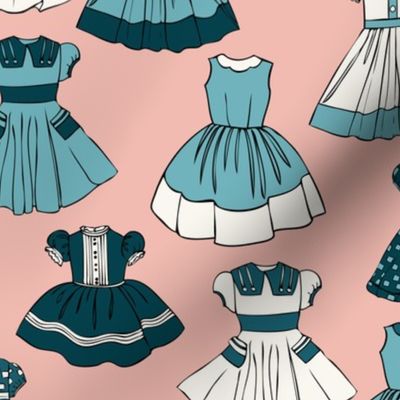 1950s Girls Dresses - Teal, Pink, H White