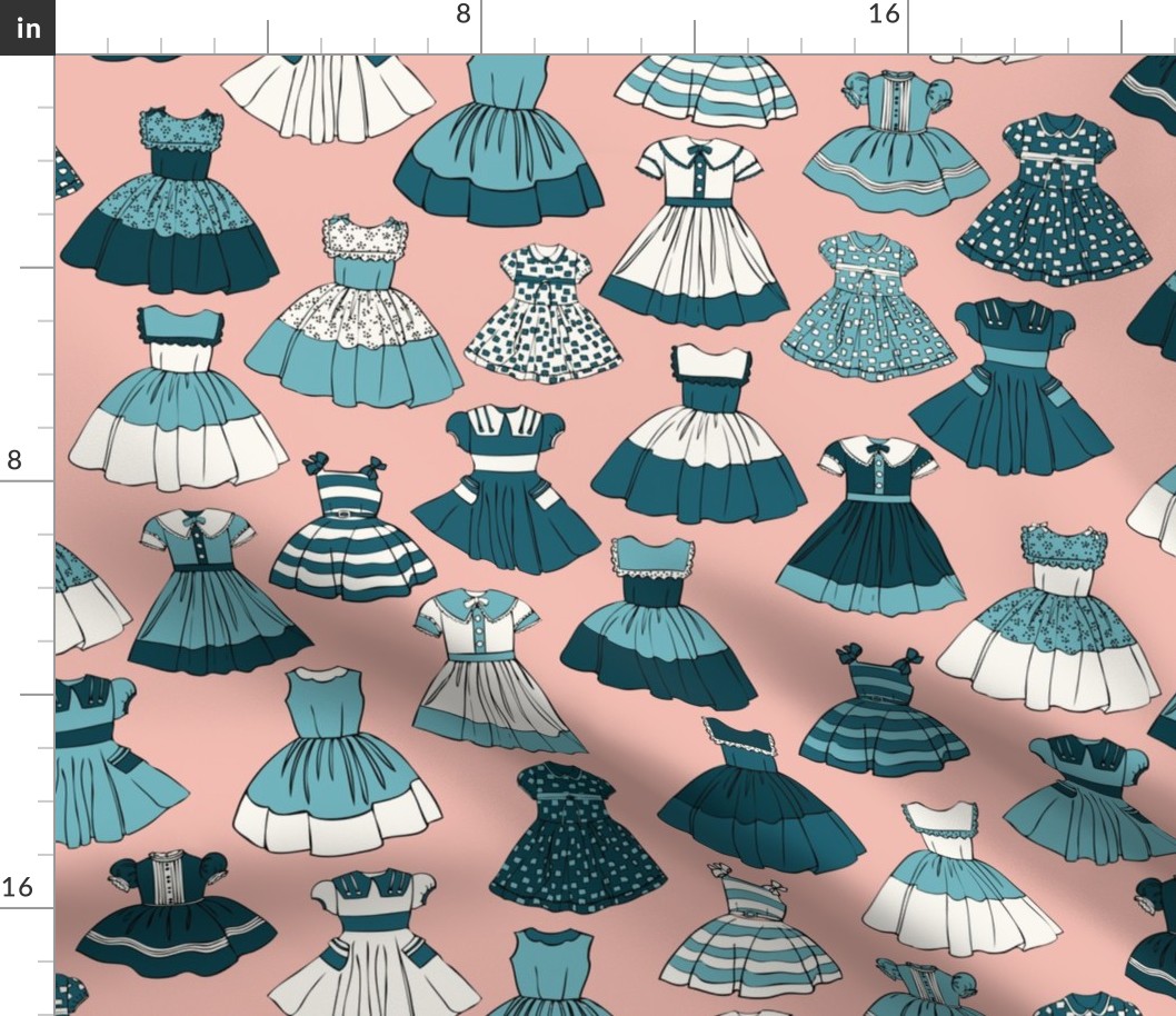 1950s Girls Dresses - Teal, Pink, H White
