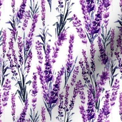 Lavender Watercolor Seamless Pattern. Aquarelle Paintings of Lavandula