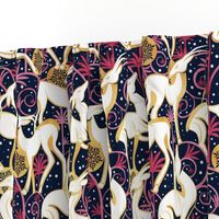 Normal scale // Deco Gazelles Garden Christmas Version // navy background white animals gold and red textured decorative elements
