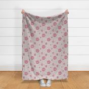 Roses on Dots Basket Weave ~ Pink Grey