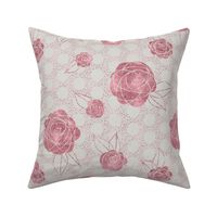 Roses on Polka Dots ~ Pink Grey