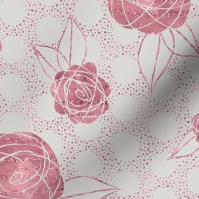 Roses on Polka Dots ~ Pink Grey