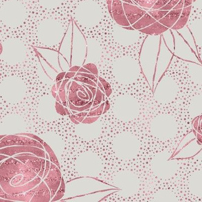Roses on Polka Dots ~ Pink Grey