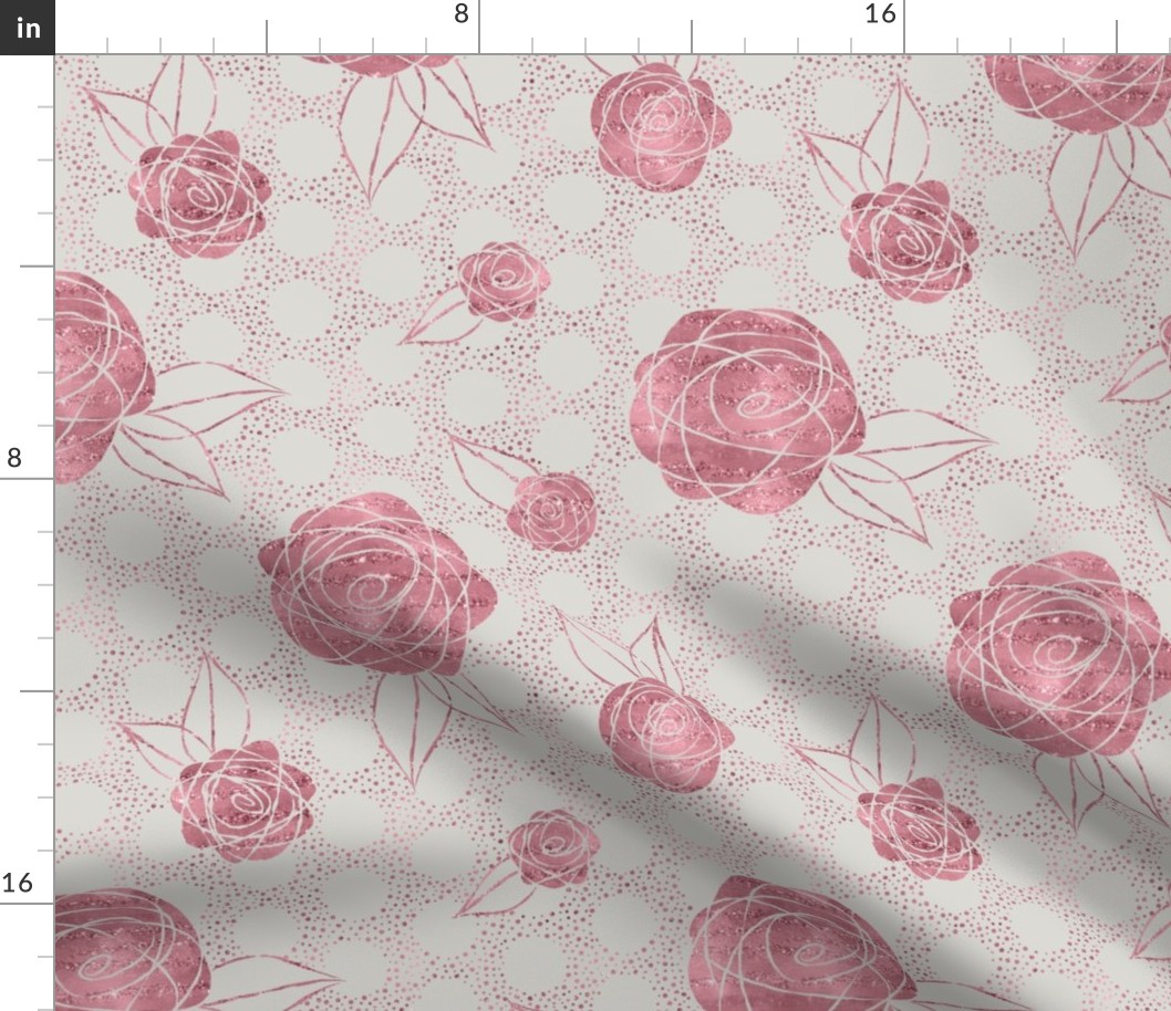 Roses on Polka Dots ~ Pink Grey