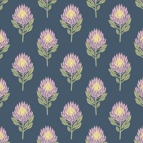 protea floral  // linocut flower, floral, stem, bloom, linocuts, folk, decor - blue