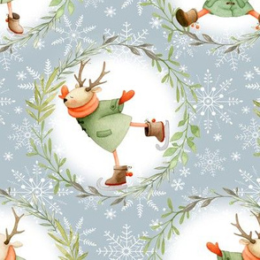 Winter Deer & Wreath - holiday fabric - LARGE SIZE
