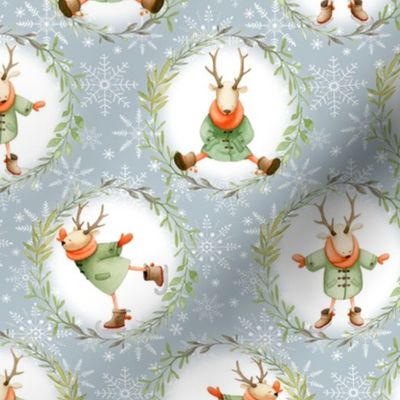 Winter Deer & Wreath - holiday fabric - SMALL SIZE
