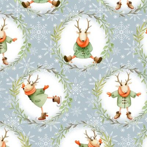Winter Deer & Wreath - holiday fabric - SMALL SIZE