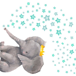 27"x18" Baby Boy Elephant with Aqua Stars