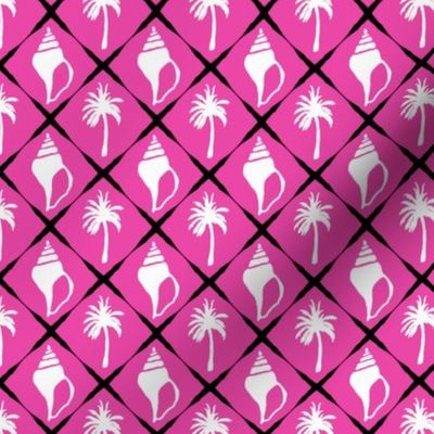 White Shells & Palm Trees on Pink Pattern