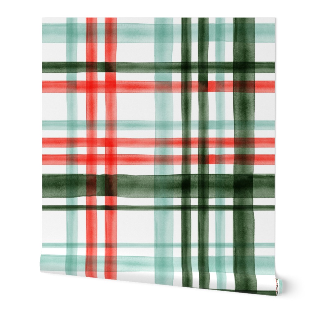 Christmas watercolor plaid (mint)