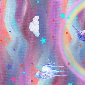 DREAMY UNICORN SPRING PINK BLUE SKY by FLOWERYHAT HORIZONTAL