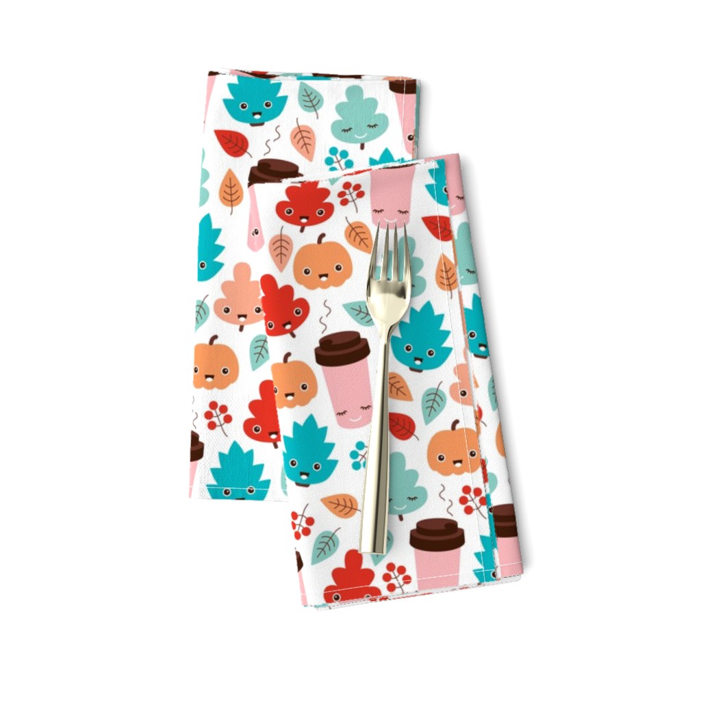 Kawaii autumn leaves and pumpkin spice latte love illustration pattern girls