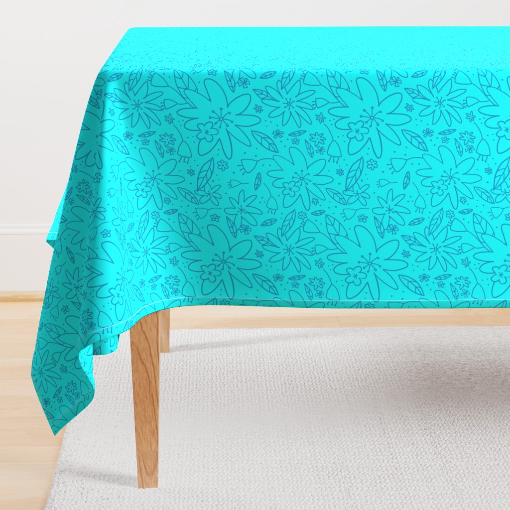 Large - Tropical Naive Floral Blue and Turquoise