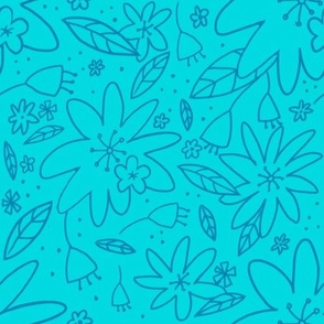Large - Tropical Naive Floral Blue and Turquoise