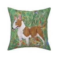 Bull Terrier in Wildflower Field For Pillow