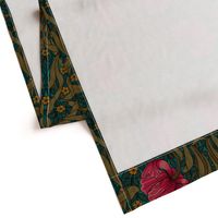 Pimpernel - LARGE - historic reconstructed damask wallpaper by William Morris -  autumnal teal and pink antiqued restored reconstruction  art nouveau art deco