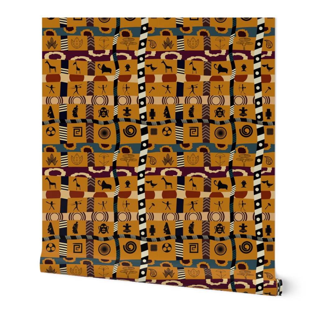 African Mudcloth Patchwork on Gold